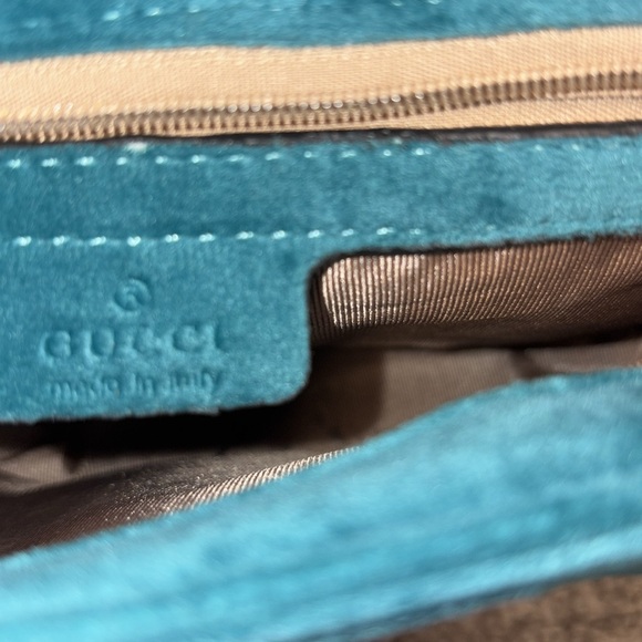Gucci Teal Blue and Gold chain design Shoulder Bag Chevron Quilting Like new! - Picture 12 of 16